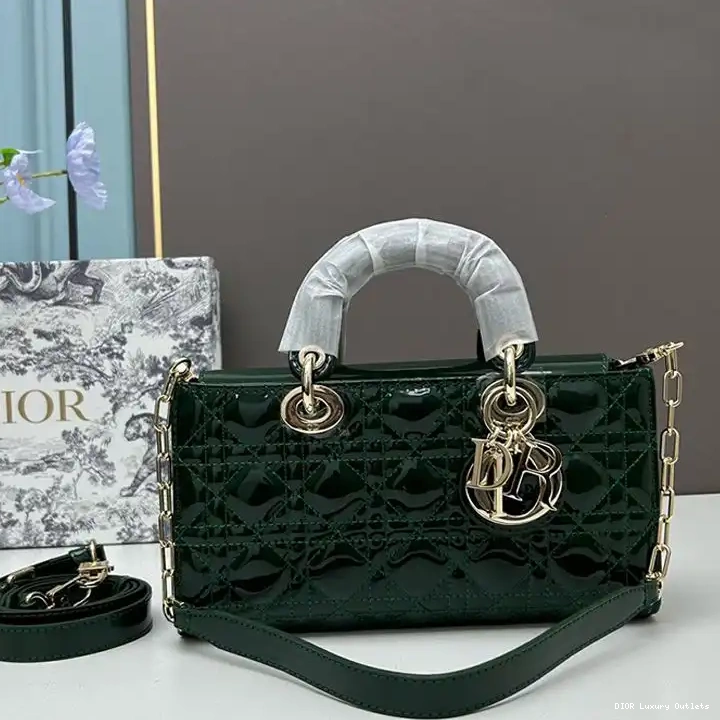 Cannage Lady Bag Medium D-Joy Green Calfskin Patent 0701 Luxury